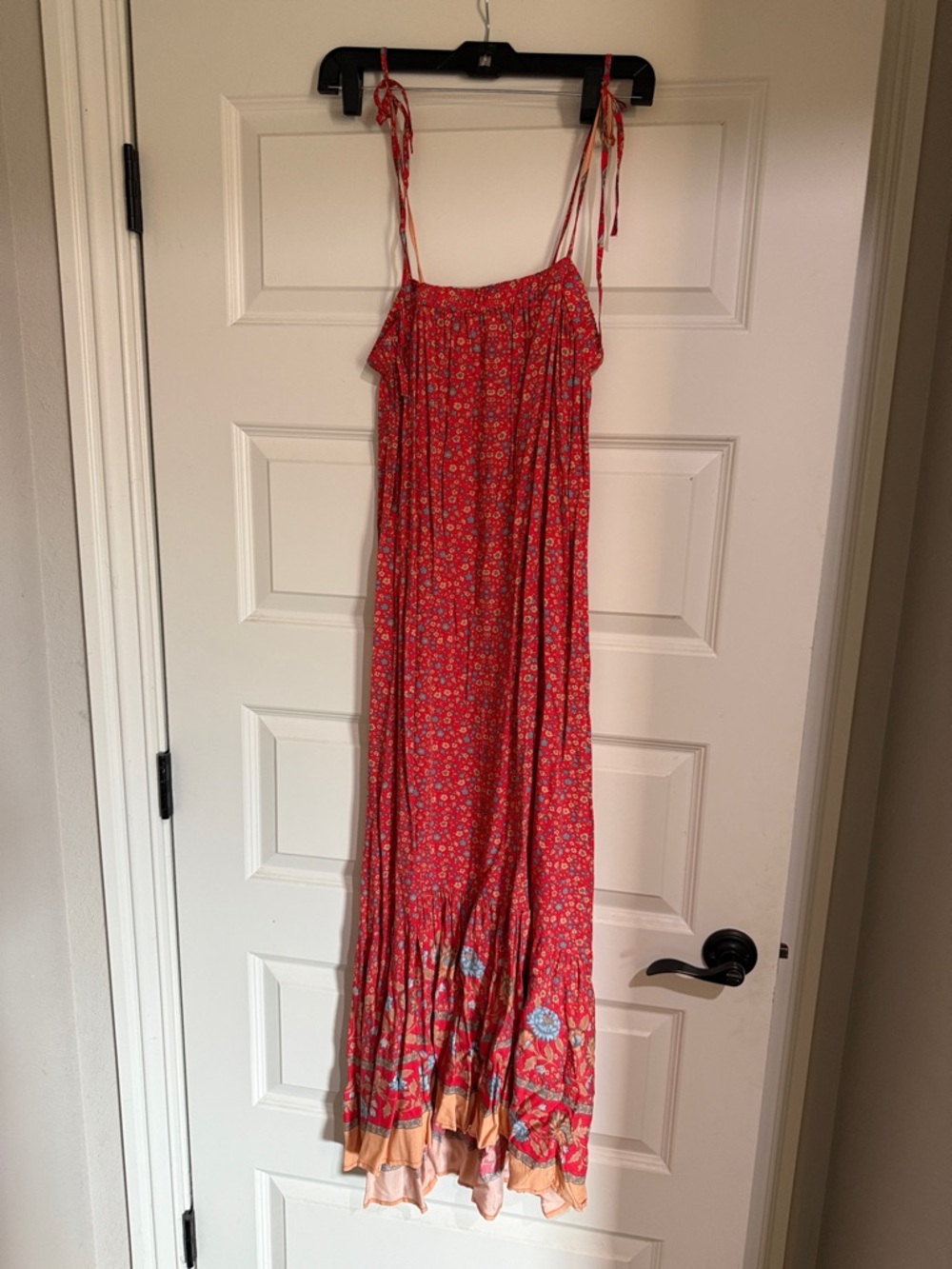 Fashion Forms Red Floral Maxi Dress with Tan Hem